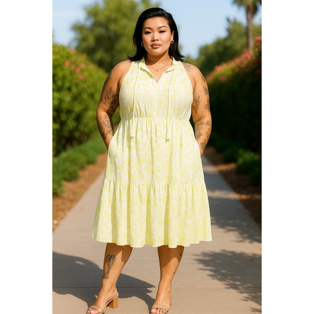 NWT Torrid Midi Wash Gauze Tiered Dress‎ Floral Yellow Size 3X